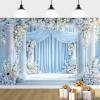 10X10ft Wedding Backdrop Blue and White Floral Backdrop, Luxurious Palace Wedding Background Elegant Wedding Party Bridal Shower Decorations Baby Shower Birthday Background Banner, Blue-2 view 1