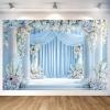 10X10ft Wedding Backdrop Blue and White Floral Backdrop, Luxurious Palace Wedding Background Elegant Wedding Party Bridal Shower Decorations Baby Shower Birthday Background Banner, Blue-2 view 3