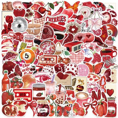 100 PCS Downtown Girl Aesthetic Stickers, Y2K Vintage Cherry Girls Sticker Pack for Water Bottle Phone Laptops,Decals Accessories Party Favors for Girls Womens Teens (Vintage Cherry)