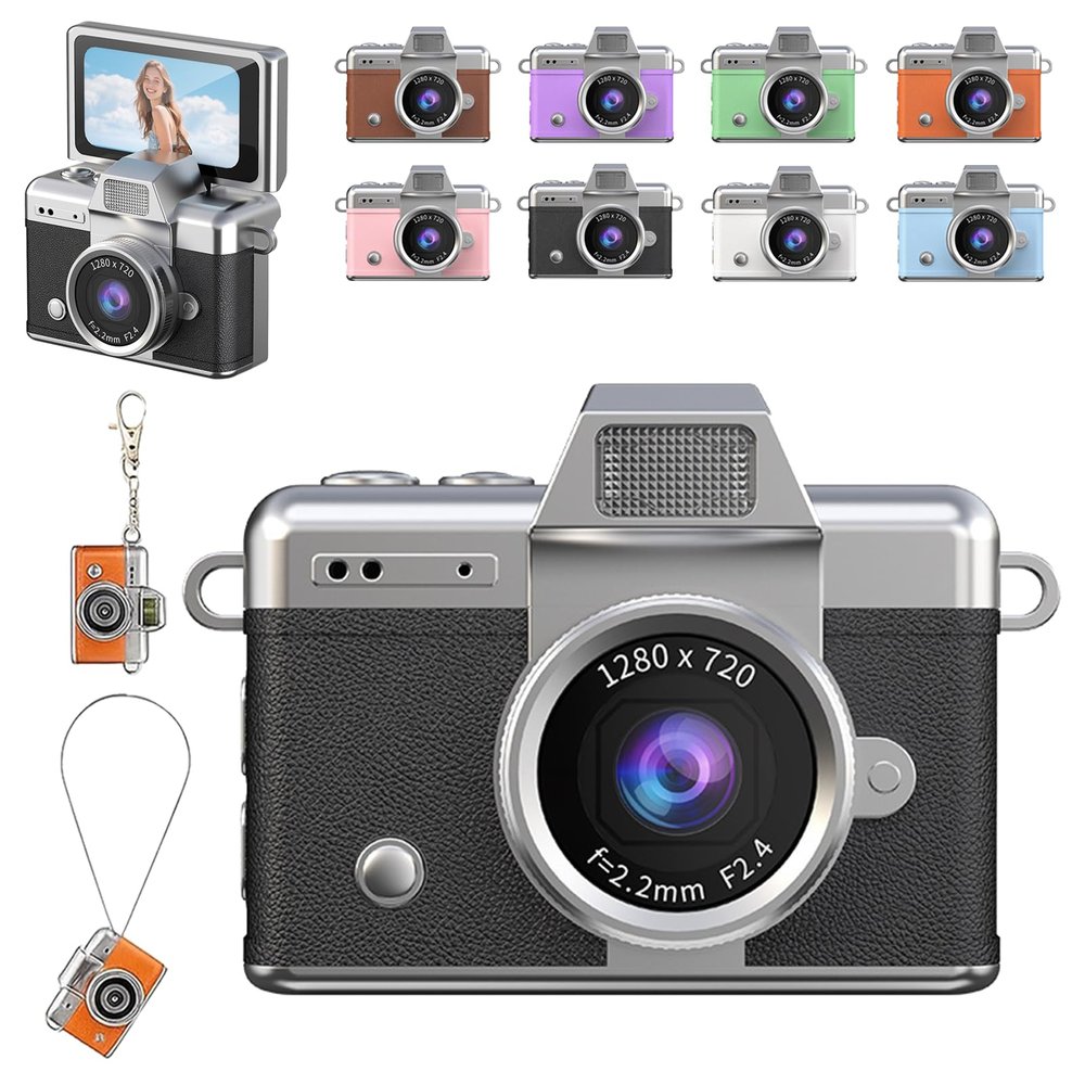 2026 Upgrade Mini Digital Camera with 1.47 in LCD Screen,Mini Retro Digital Keychain Camera Set with Strap&Keychain | 180 Flip Screen,Built-in Fill Light,Ideal for Travel&Daily Use (Standard, Black)