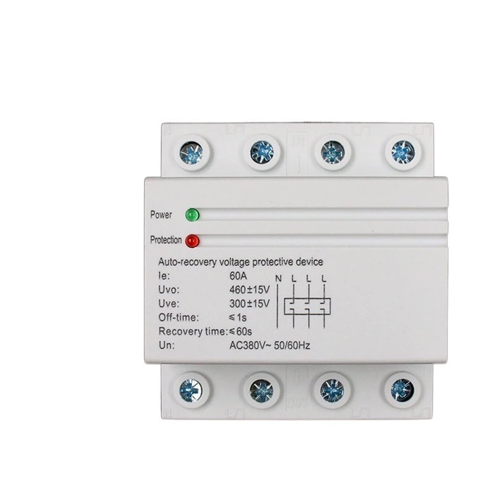 5pc 60A 380V 3P+N Din Rail Self Recovery Restore Automatic Reconnect Over & Under Voltage Lightening Protection Protective Relay