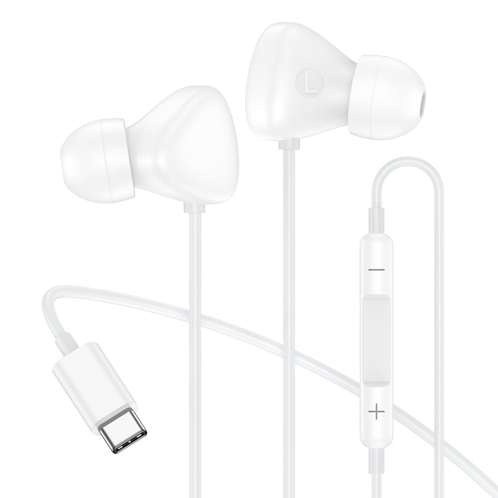 USB C Headphones for iPhone 17 Pro Max/16/15 Plus,Type C Headphone Built-in Microphone and Volume Control,HiFi Stereo Noise Cancelling Earbuds,Wired in Ear Earphones for Samsung Galaxy S25 S24 S23 S22