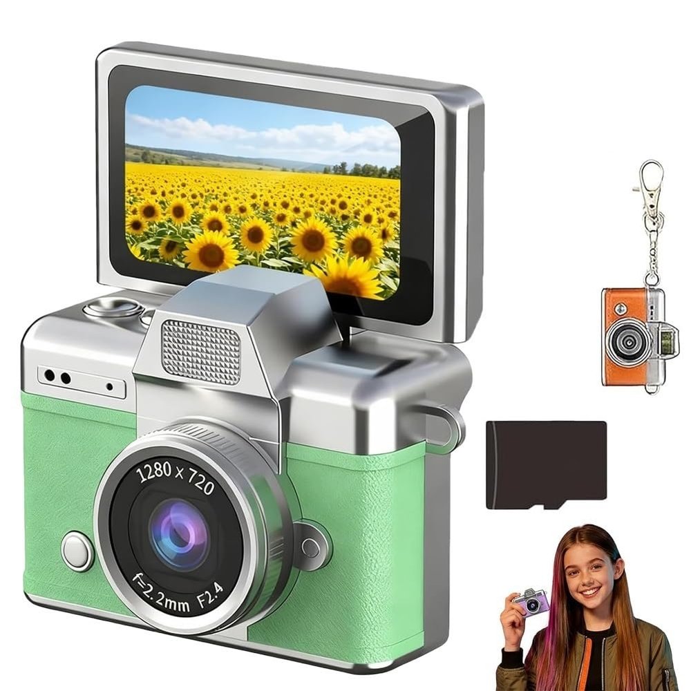 Mini Digital Camera with 1.47 in LCD Screen, 2026 Upgrade 1080p Retro CCD Camera Keychain with 32/64gb Card, Built-in Flash, Flip Screen Mini Cameras for Travel & Daily Use(Style C,32GB)
