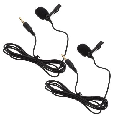 BESTonZON 2pcs Clip-On Lapel Microphones with Noise Reduction, 4-Pole Jack Mini Mics for Live Streaming, Phone, Computer Recording in Black