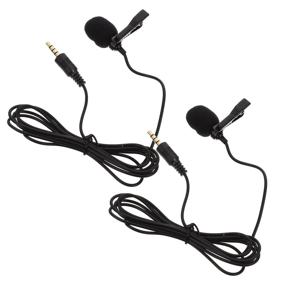BESTonZON 2pcs Clip-On Lapel Microphones with Noise Reduction, 4-Pole Jack Mini Mics for Live Streaming, Phone, Computer Recording in Black