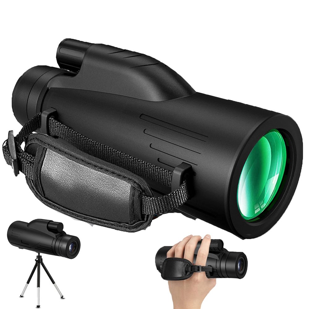 High Power 12x50 Monocular Telescope - Compact Scope for Adults & Kids, Perfect for Bird Watching, Camping & Hiking - Includes Tripod & Wristband