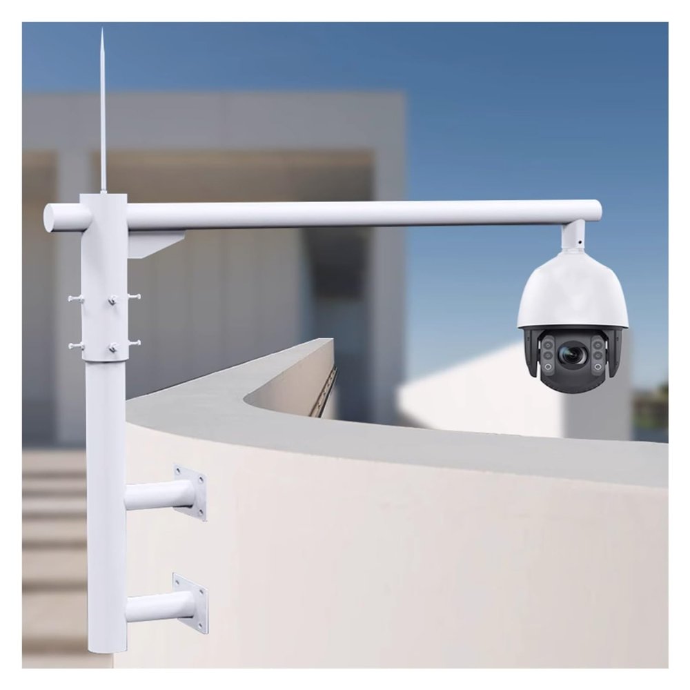 Adjustable CCTV Pole Mount with 360 Rotatable Arm, L-Shaped White Wall-Mounted Security Camera Pole, All-Weather Monitor Pole for Home & Business(White-B,3.9 ft/1200mm(H))