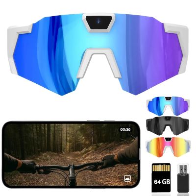 4K POV Sports Glasses with Camera, 120 Ultra Wide Angle HD Wearable Baseball Glasses with Camera, for Cycling, Baseball and Outdoors Activities (Blue,64G)