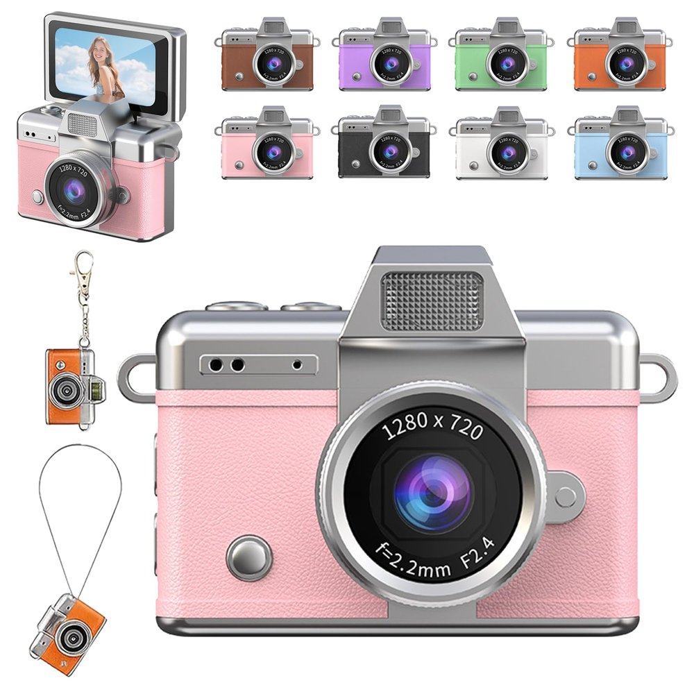 2026 Upgrade Mini Digital Camera with 1.47 in LCD Screen,Mini Retro Digital Keychain Camera Set with Strap&Keychain | 180 Flip Screen,Built-in Fill Light,Ideal for Travel&Daily Use (Standard, Pink)
