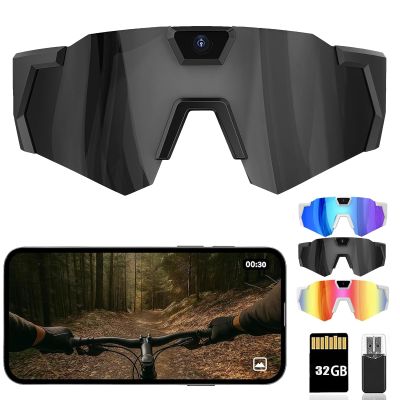 4K POV Sports Glasses with Camera, 120 Ultra Wide Angle HD Wearable Baseball Glasses with Camera, for Cycling, Baseball and Outdoors Activities (Black,32G)