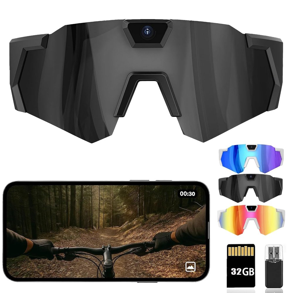 4K POV Sports Glasses with Camera, 120 Ultra Wide Angle HD Wearable Baseball Glasses with Camera, for Cycling, Baseball and Outdoors Activities (Black,32G)
