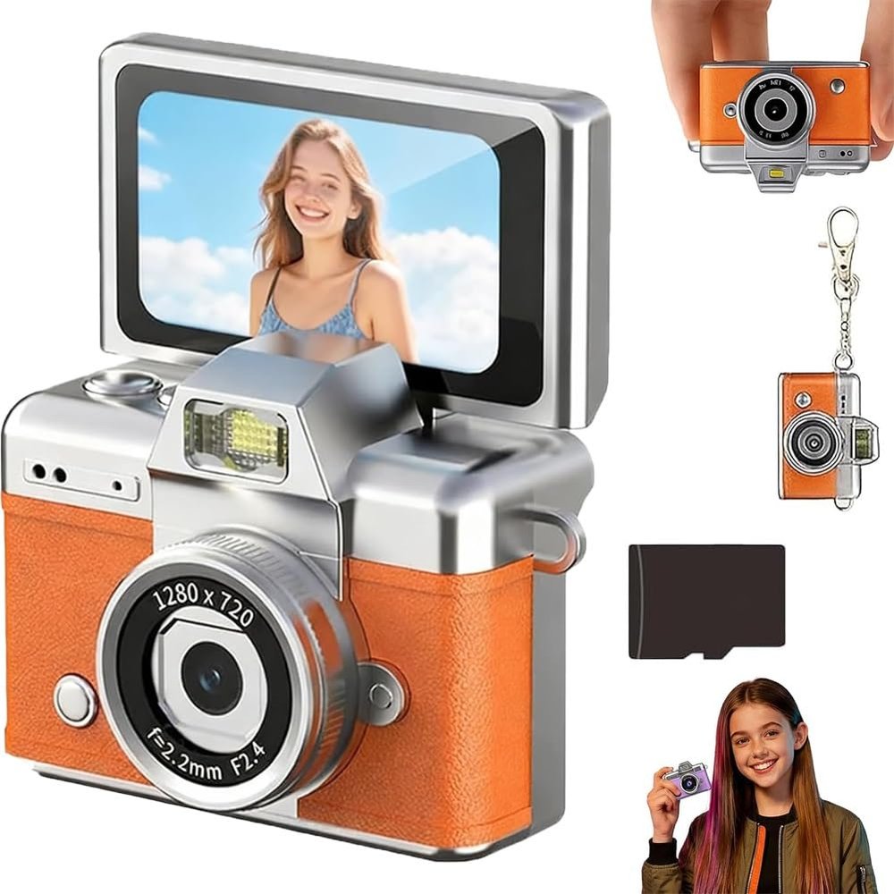 Mini Digital Camera with 1.47 in LCD Screen, 2026 Upgrade 1080p Retro CCD Camera Keychain with 32/64gb Card, Built-in Flash, Flip Screen Mini Cameras for Travel & Daily Use(Style H,32GB)