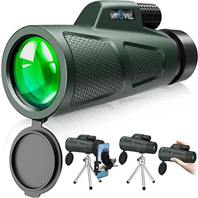1255 HD Waterproof Monocular with FMC Lens and BAK4 Prism, Portable Dual-Focus with Smartphone Holder and Tripod for Bird Watching, Camping, and Hiking