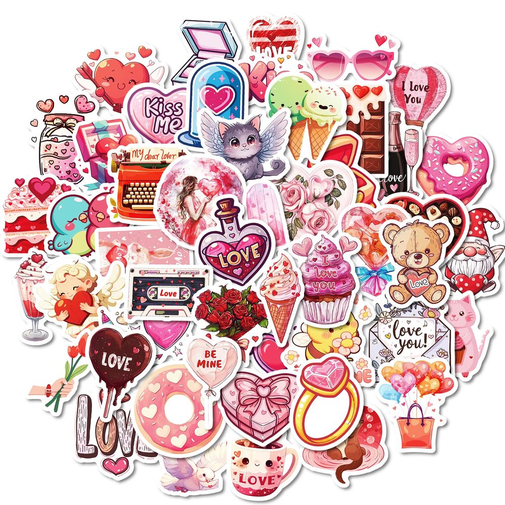 100PCS Pink Valentine Day Stickers,Cute Valentine Stickers for DIY Crafts,Scrapbook,Water Bottles,Laptops,Phone Cases for Valentine's Day Gifts & Decorations