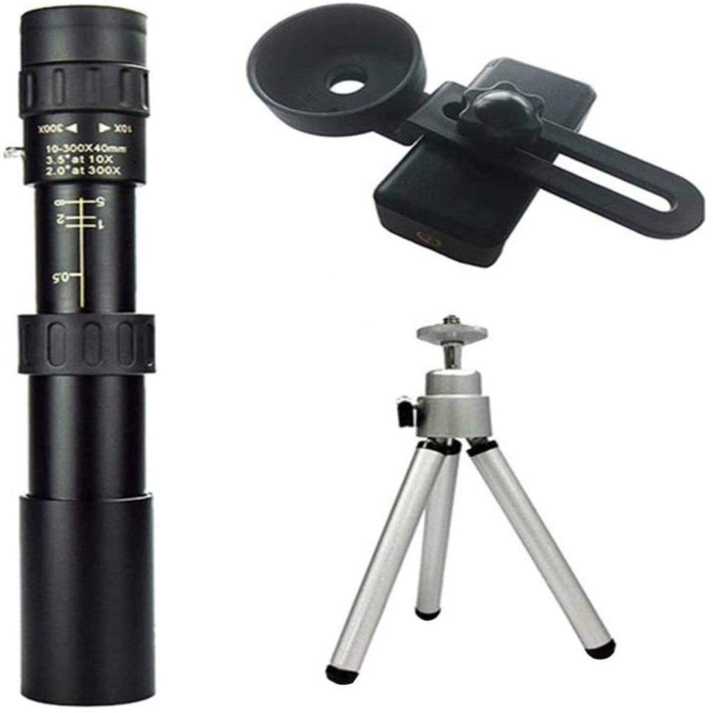 10-300X40 Zoom Monocular Telescope - High Magnification Monocular with Smartphone Adapter - Lightweight and Compact Design