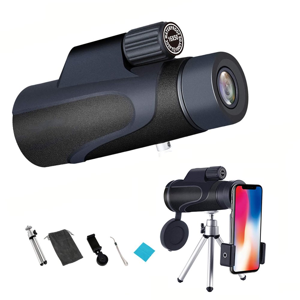 16x50 HD Monocular Telescope - Waterproof High Power with Smartphone Holder & Adjustable Tripod for Bird Watching, Hiking, Camping & Outdoor Travel