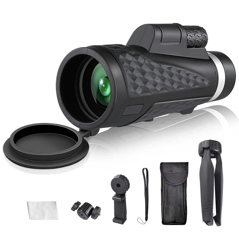 80x100 Waterproof High Power Monocular Telescope for Adults  4-Prism Design, Ideal for Wildlife Bird Watching, Camping, and Hiking, Includes Tripod & Adapter