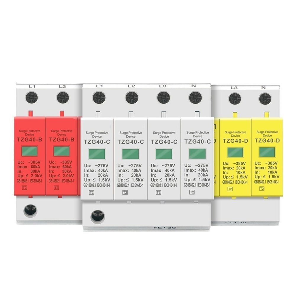 ZmfMjlKO 3pcs AC SPD 4P 3P+N 10-20KA 20-40KA 30-60KA 275V 385V House Surge Protector Protective Low-Voltage Arrester Device(275V,20-40KA)