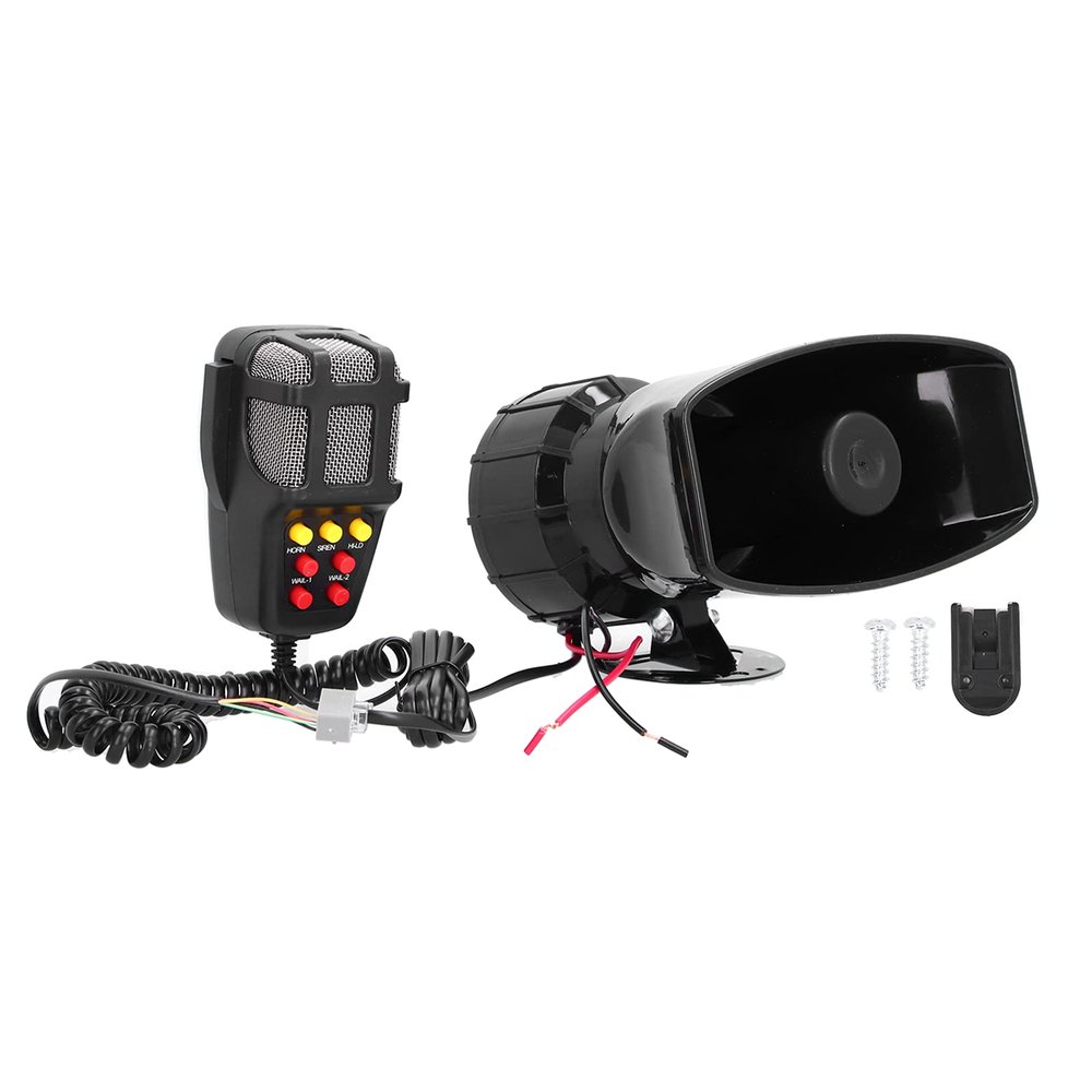 Car Horn Public Address Speaker Electric Siren System Emergency Sound Amplifier Black for Car Truck RV Boat
