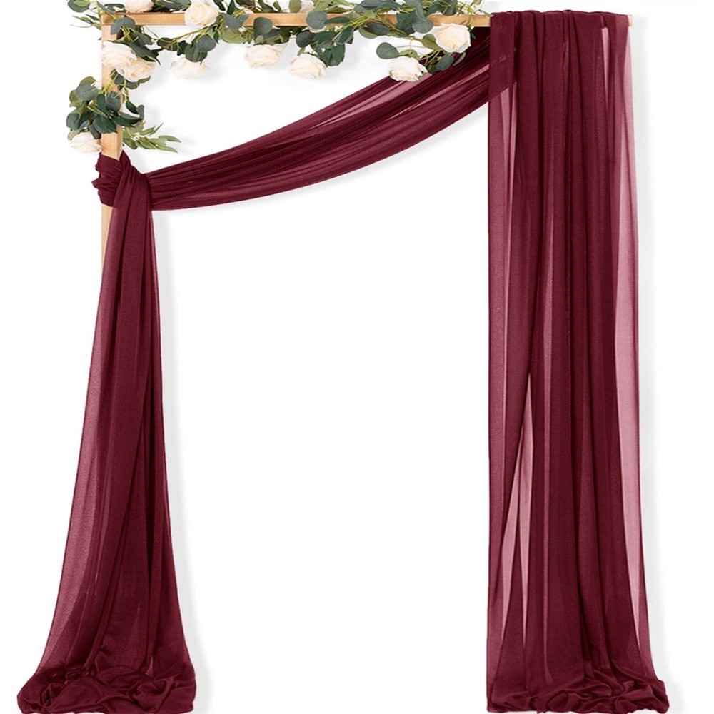 MLMC Burgundy Wedding Arch Draping Fabric 1 Panel 29" x 20 FT Extra Long Gauze Drapes Sheer Backdrop Curtains 6.6 Yards Airy Outdoor Drapery Panels for Wedding Bridal Shower Ceiling Decoration