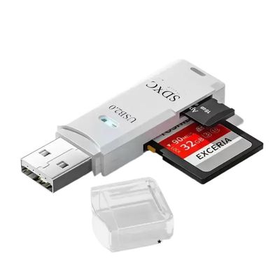 2 in 1 USB 3.0 2.0 Card Reader Supports TF SD Compatible with Computer Tablet Camera Laptop Car Mounted(White)