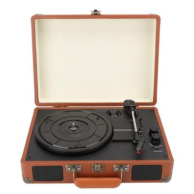 Music Gramophone Player with Pu Leather Wooden Box Phonograph 33/45/78 Three Gear Speed Ruby Needle