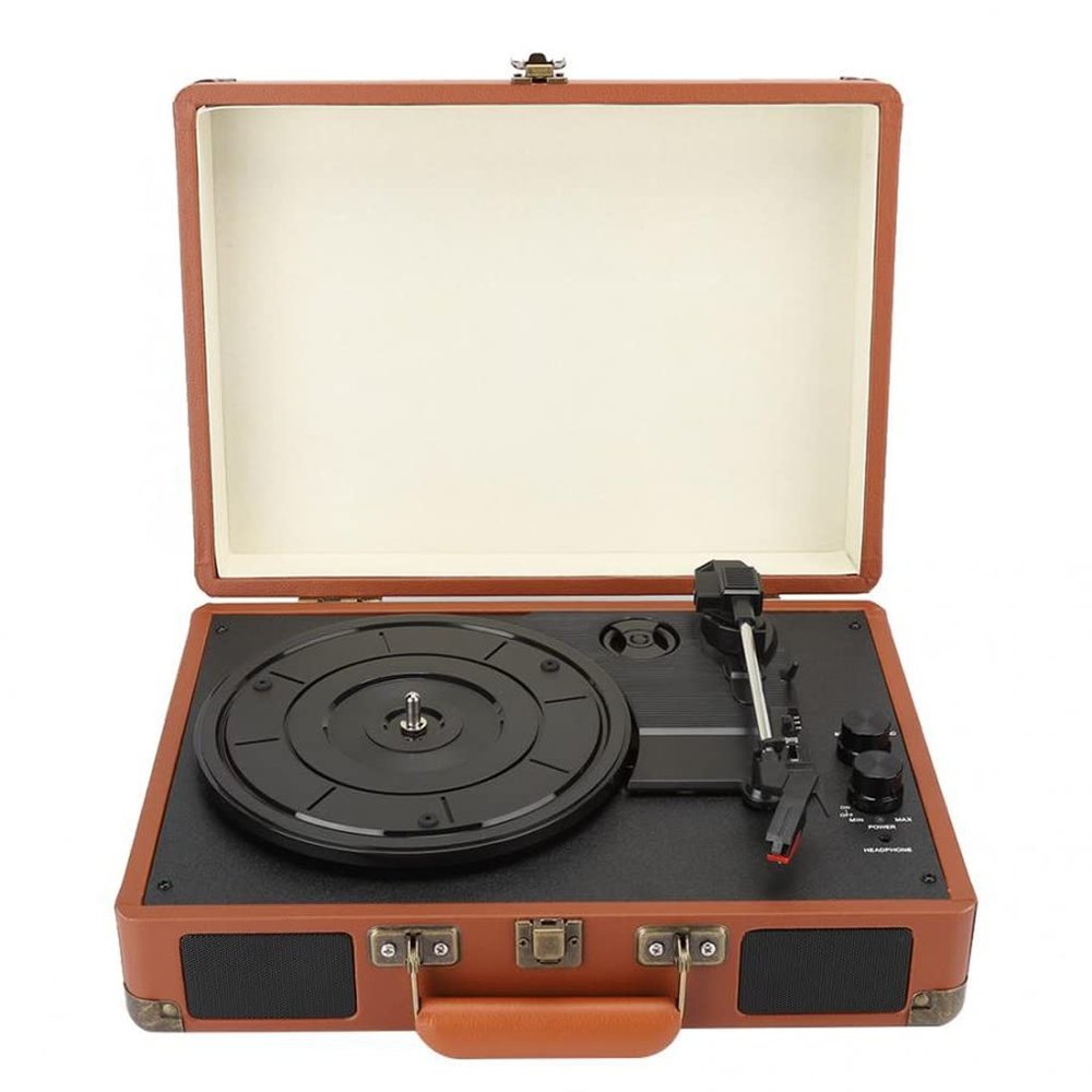 Music Gramophone Player with Pu Leather Wooden Box Phonograph 33/45/78 Three Gear Speed Ruby Needle