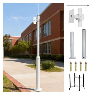 7 8 10 12 13 15 16 20ft Extra-Long CCTV Pole for School/Parking Lot, Splicing Type Security Camera Mounting Pole Standing, Surveillance Post Stand(White-C,157.5 in(4 m))