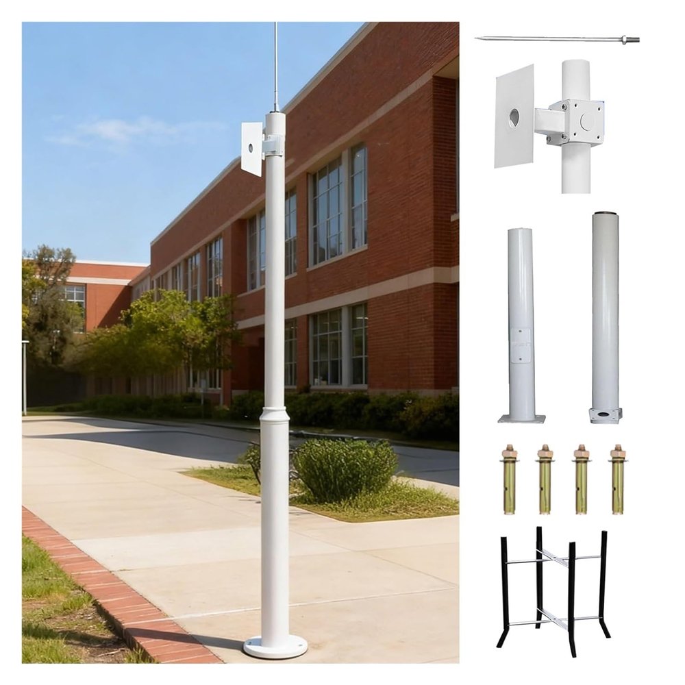 7 8 10 12 13 15 16 20ft Extra-Long CCTV Pole for School/Parking Lot, Splicing Type Security Camera Mounting Pole Standing, Surveillance Post Stand(White-C,157.5 in(4 m))