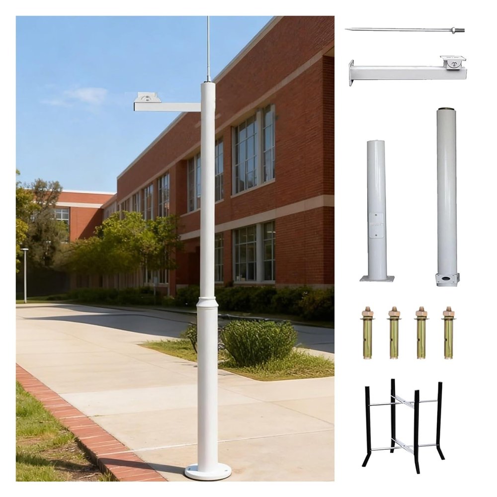7 8 10 12 13 15 16 20ft Extra-Long CCTV Pole for School/Parking Lot, Splicing Type Security Camera Mounting Pole Standing, Surveillance Post Stand(White-B,137.8 in(3.5 m))