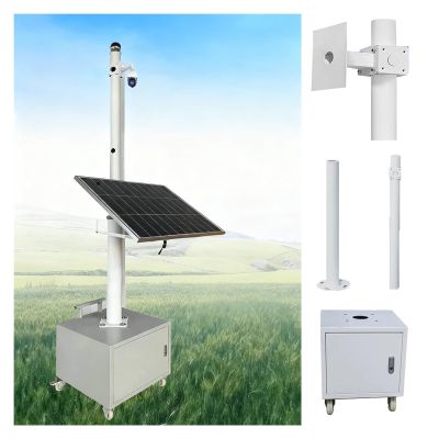 Assembled Security Camera Pole with 4 Universal Wheels & 1 Lockable Storage Box, Movable Solar Panels/Camera Mounting Bracket Pole, 2 Sections 6-13ft(White-C,137.8 in/3.5m Pole)