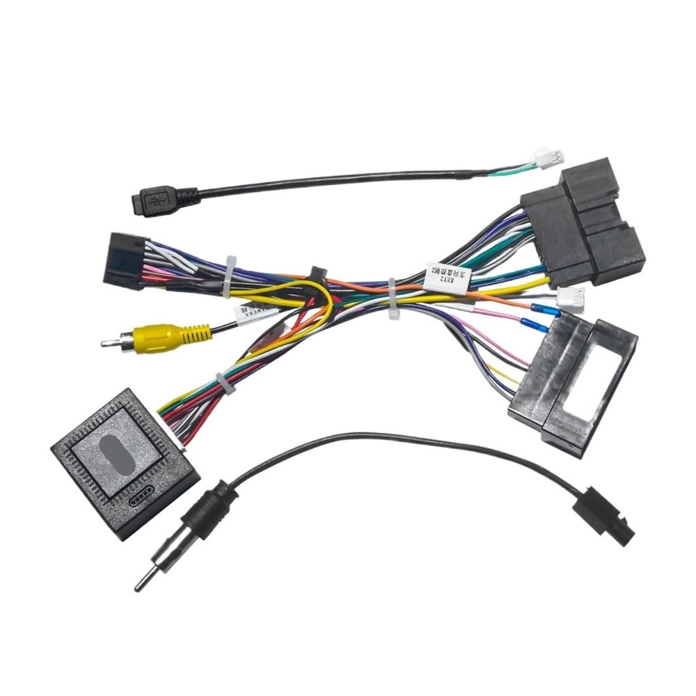 Car Radio Power Wiring Harness & Interface Kit for 2013 2015 2019 Ford Escape Android Radio, Universal Trim Adapter with CAN Bus Protocol Box(Powercord+CANBUSprotocolbox)