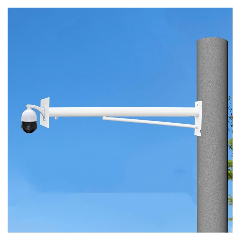 1.6 3 4 5 6.6ft Wall-Mount Security Camera Pole Outdoor, White Solar Panels/Camera Mounting Bracket Pole, Camera Mounting Pole Steel Pipe Dia 6cm(White-C,50cm/19.7in)