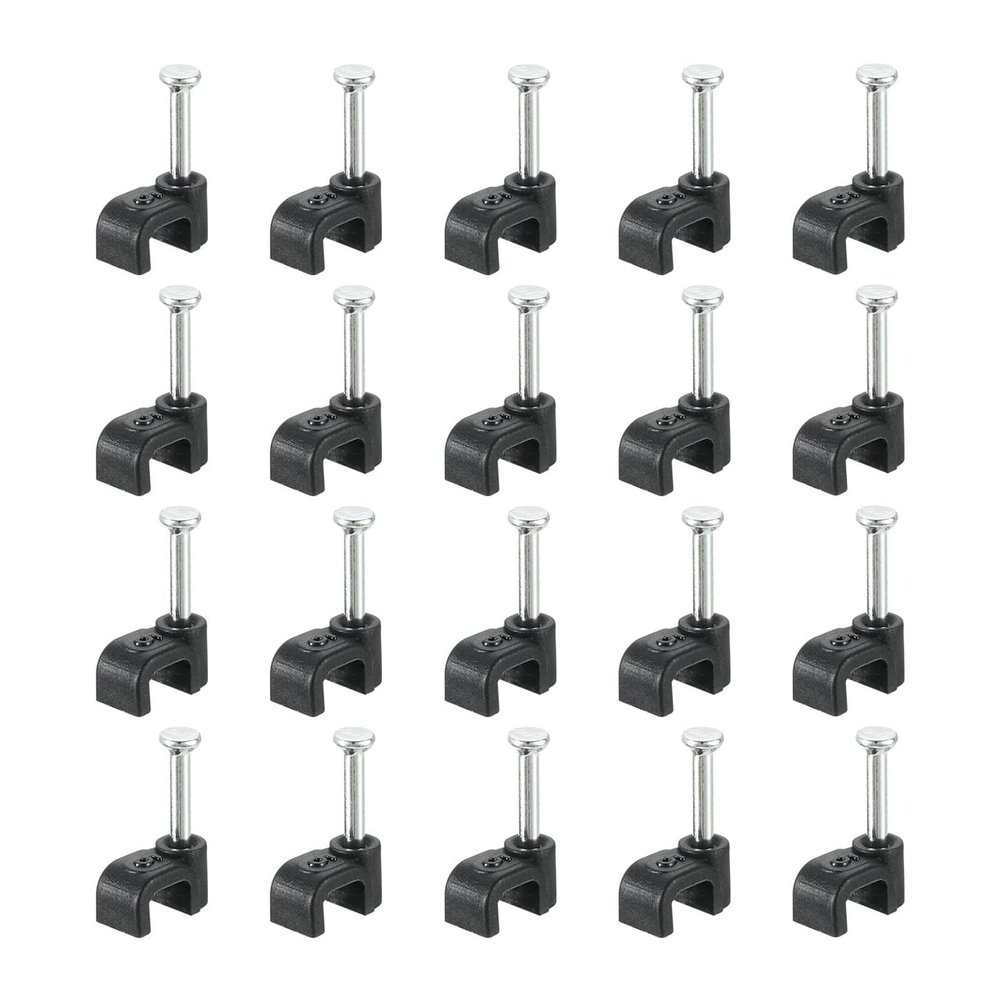 200-Pack Cable Clips with Steel Nails, 12mm Plastic Wire Clamps for Ethernet Cable Management, Home Office Wire Organization Clips, Black(5mm)