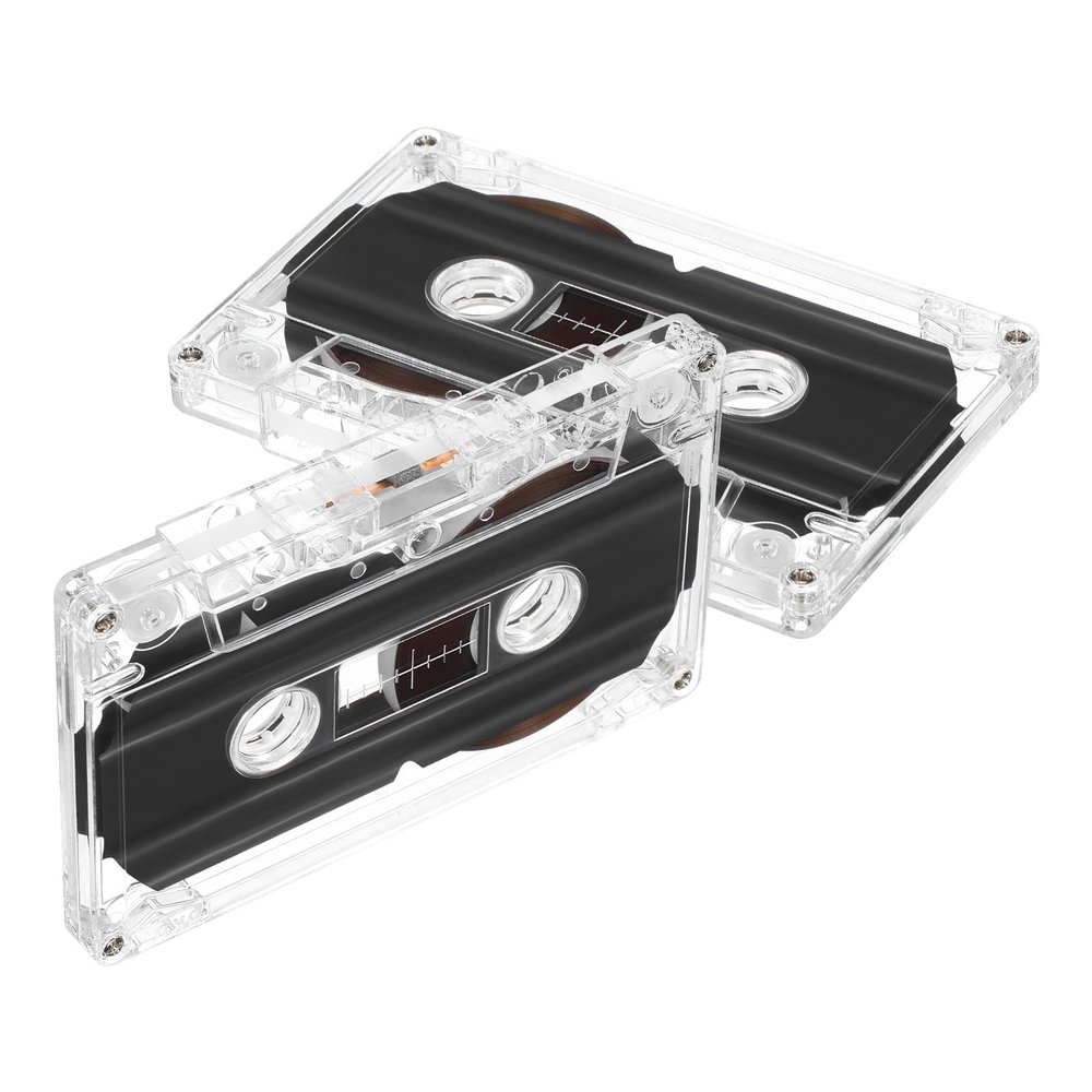 Uonlytech 2 Pack 30 Minute Blank Cassette Tapes with Transparent Shell for Voice Recording Music Playback DIY Audio Projects and Teaching Materials