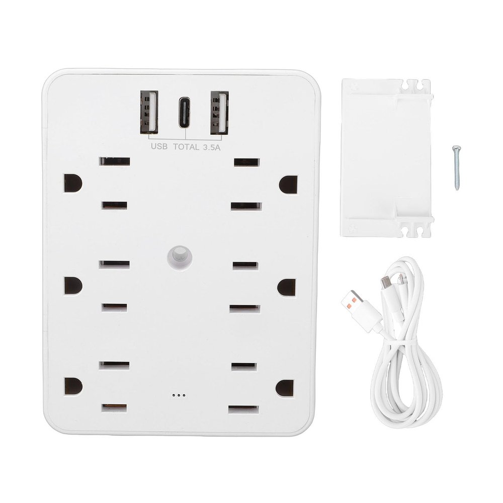 Fafeicy 6 Outlet Power Strip with Shelf, Protector Power Board with 6 AC Outlets 2 USB A 1 Type C Ports, 1875W High Rating, Retardant PC Material