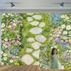 15 x 10 ft Spring Backdrop Flower Garden Green Grass Lawn Stone Wildflowers Photography Backdrop Forest Nature Kids Adults Birthday Party Portrait Photo Booth Prop view 2