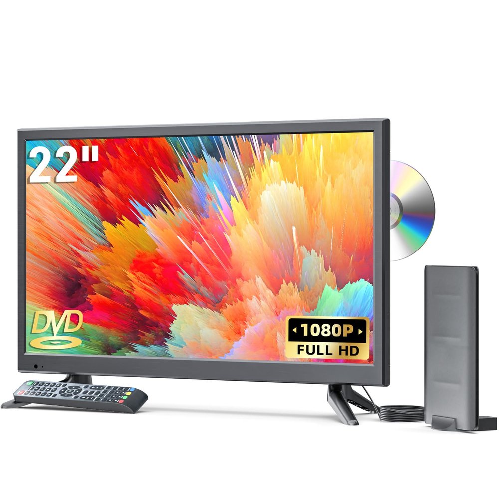 Erasiny 22 Inch TV with Built in DVD Player, Small Flat Screen with HDMI/USB/AV Inputs, Full HD 1080P, TV DVD Combo for RV, Kitchen, Home, Upgraded Antenna