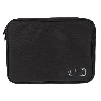 BUGUUYO Multipurpose Zipper Storage Bag for Digital Accessories and Earphones, Three-Layer Electronic Cable Organizer Pouch for Travel and Home, Black