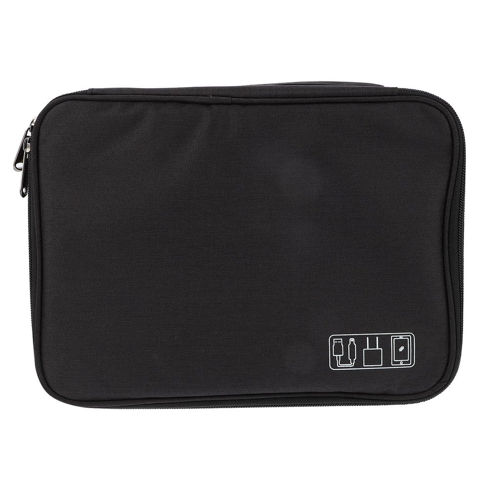 BUGUUYO Multipurpose Zipper Storage Bag for Digital Accessories and Earphones, Three-Layer Electronic Cable Organizer Pouch for Travel and Home, Black