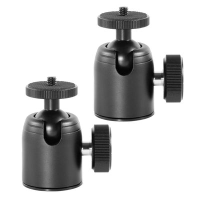 SMASOLO 2pcs Metal Tripod Ball Head Mount with 1/4 and 3/8 Screw, 360 Rotation Camera and Projector Adapter for Photographers and Videographers, Black Mini Ballhead for Tripod Accessories