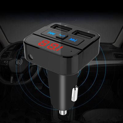 LanSuper Bluetooth FM Transmitter, Wireless Radio Adapter Car Kit with Dual USB Charging, Handsfree Call & Audio Receiver Car Charger MP3 Player, LED Display & FM Frequency, Support TF Card & USB Disk
