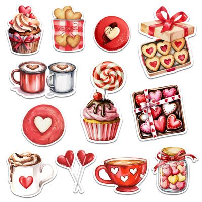 12 Pcs Valentine Sweet Treat Stickers Cute Dessert Love Designs Gifts for Teens Girls Wife Husband Boyfriend Girlfriend for Laptop Water Bottle Tumbler Notebook Journal Scrapbook Phone 8 Inches