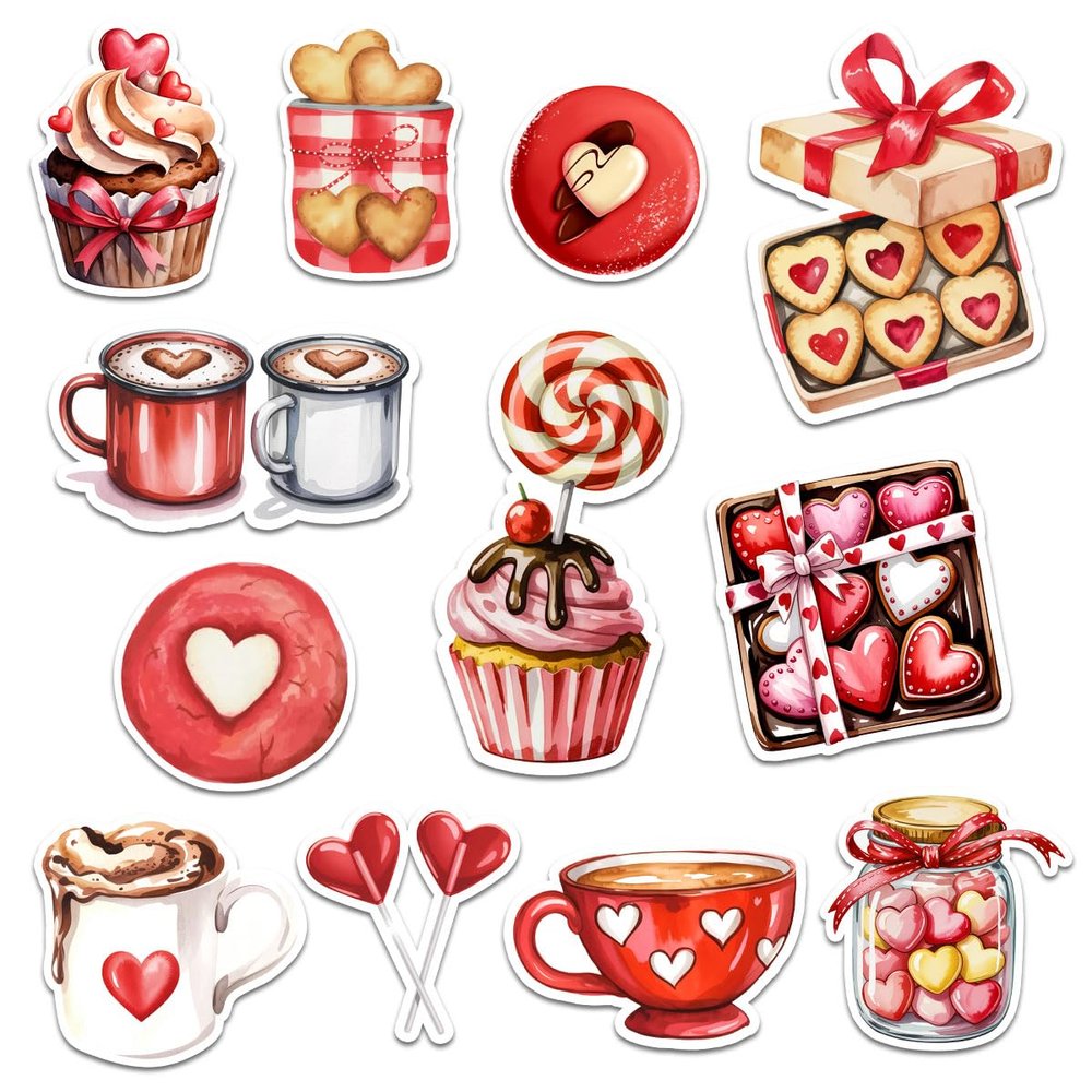 12 Pcs Valentine Sweet Treat Stickers Cute Dessert Love Designs Gifts for Teens Girls Wife Husband Boyfriend Girlfriend for Laptop Water Bottle Tumbler Notebook Journal Scrapbook Phone 8 Inches