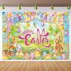 Spring Easter Backdrop Happy Easter Garden Eggs Rabbit Grass Photoshoot Background Colorful Wood Wall Spring Bunny Party Decoration Banner Booth Props (10x8FT(120x96 inch)) view 1