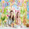 Spring Easter Backdrop Happy Easter Garden Eggs Rabbit Grass Photoshoot Background Colorful Wood Wall Spring Bunny Party Decoration Banner Booth Props (10x8FT(120x96 inch)) view 2