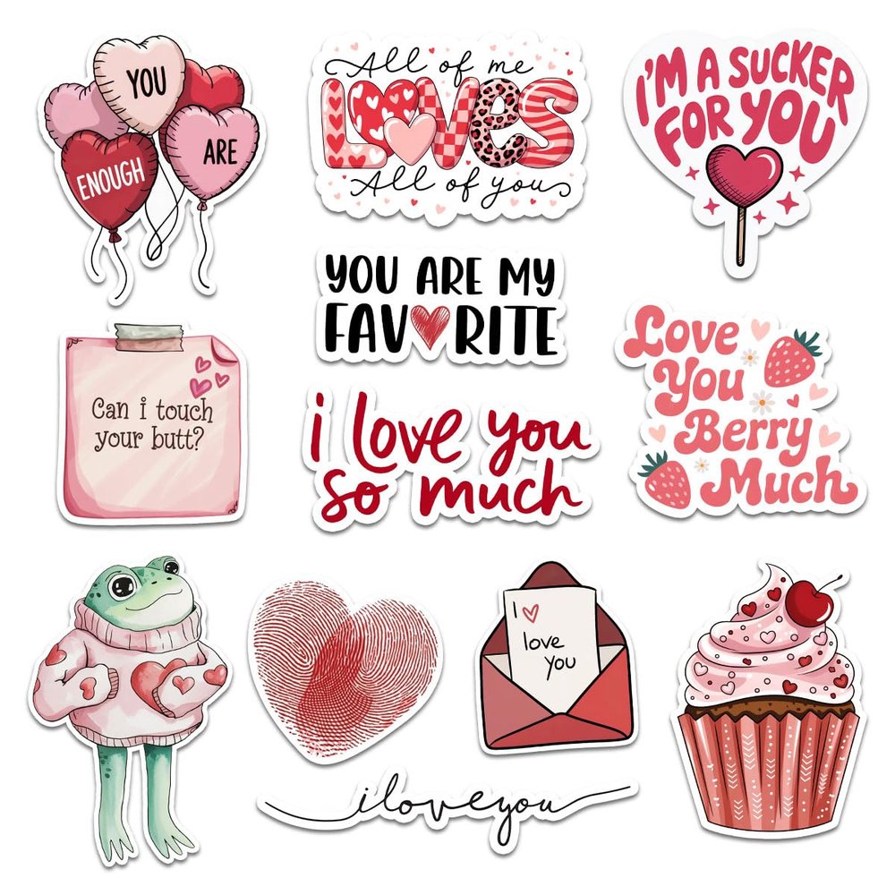 12 Pcs Funny Valentine Love Stickers Romantic Cute Messages Gifts for Teens Couples Friends Students for Laptop Water Bottle Tumbler Notebook Journal Scrapbook Phone Case Decoration Set 8 Inches