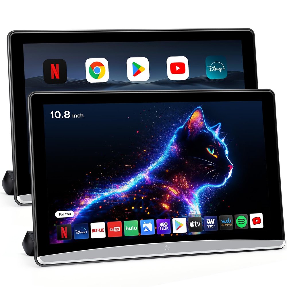 10.8" Android 13 Car TV Headrest Monitor - 5G WiFi Touch Screen Tablet, Supports Phone Mirroring, HDMI in/Out, Bluetooth, USB/SD, Backseat Video Player