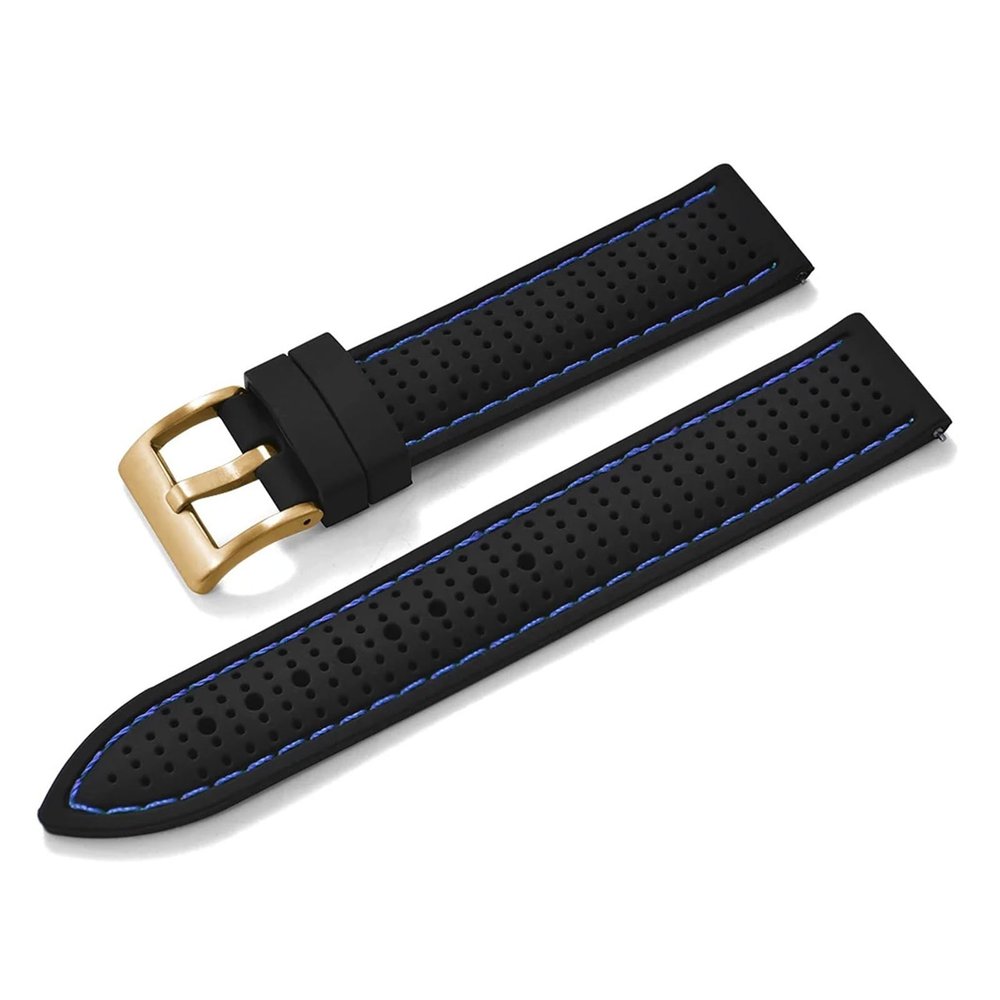 HuanJ Quick Release Sport Silicone Watch Band - Breathable Waterproof Soft Rubber Strap 18mm 20mm 22mm For Men Women(Black-Blue line 3,20mm)