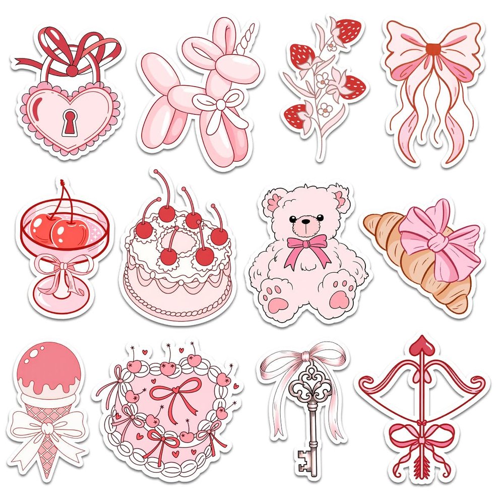 12 Pcs Pink Valentine Aesthetic Stickers Cute Sweet Romantic Designs Gifts for Teens Girls Wife Husband Boyfriend Girlfriend for Laptop Water Bottle Tumbler Notebook Journal Scrapbook Phone 4 Inches